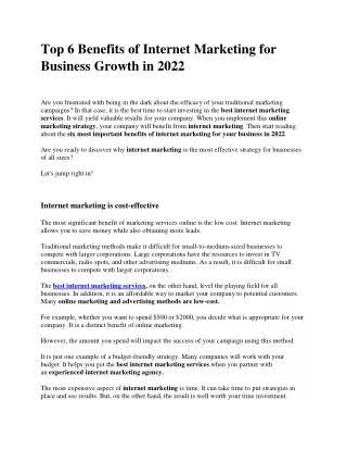 Top 6 Benefits of Internet Marketing for Business Growth in 2022