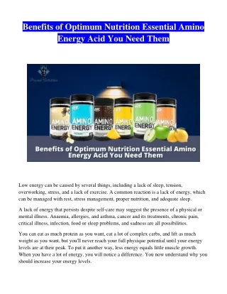 Benefits of Optimum Nutrition Essential Amino Energy Acid You Need Them