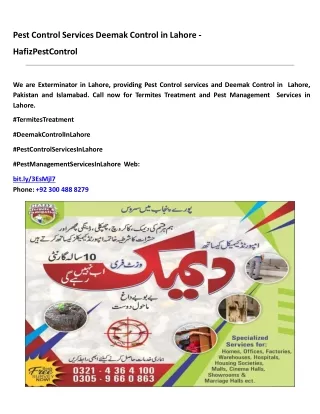 Pest Control Services Deemak Control in Lahore - HafizPestControl