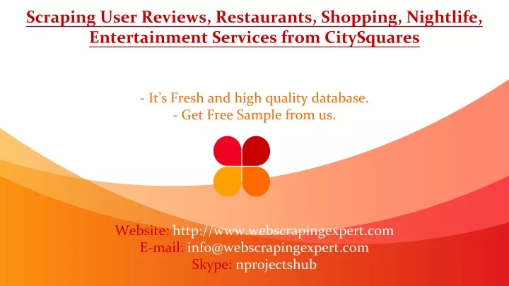 scraping user reviews restaurants shopping nightlife entertainment services from citysquares