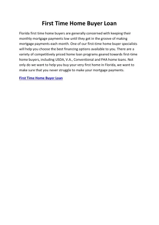 First Time Home Buyer Loan