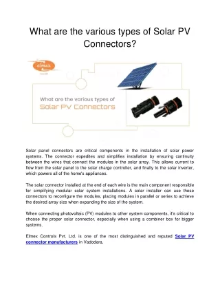 what are the various types of solar pv connectors