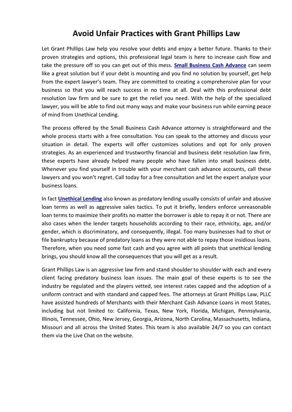 Avoid Unfair Practices with Grant Phillips Law
