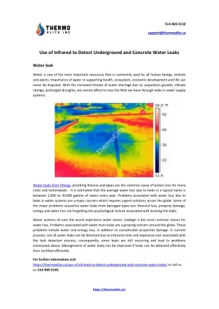 Use of Infrared to Detect Underground and Concrete Water Leaks