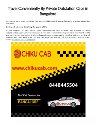 Travel Conveniently by Private Outstation Cabs in Bangalore