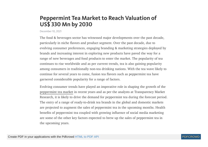 peppermint tea market to reach valuation