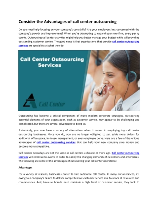 Consider the Advantages of call center outsourcing