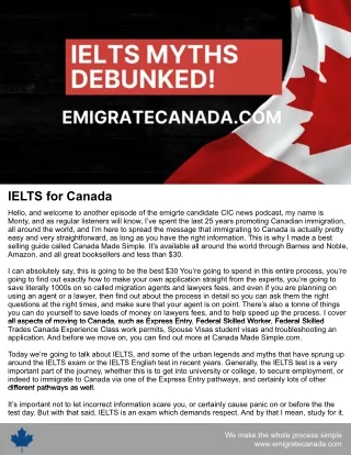 IELTS for Canada Immigration Factsheet