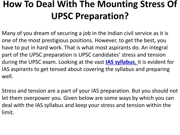 how to deal with the mounting stress of upsc