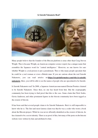 Is Satoshi Nakamoto Real