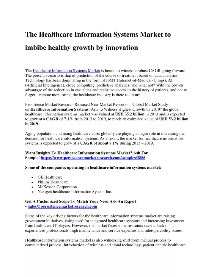 the healthcare information systems market to