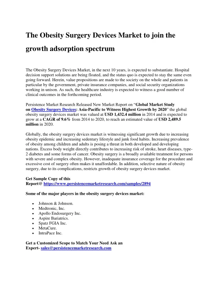 the obesity surgery devices market to join the