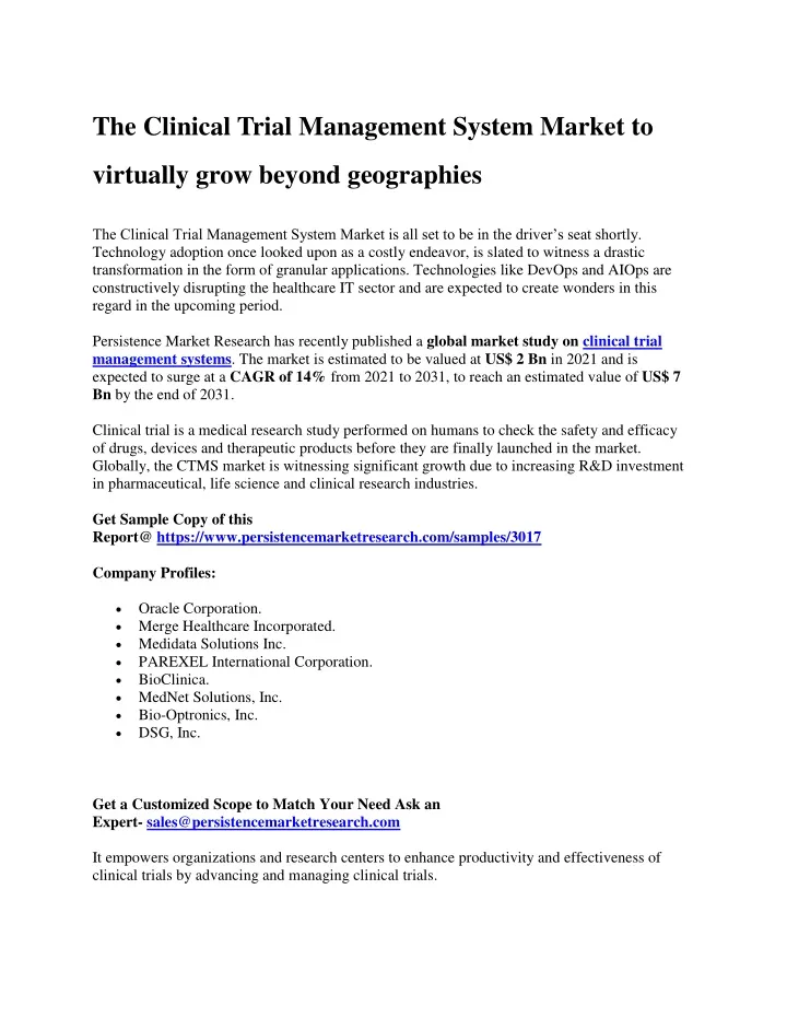 the clinical trial management system market to