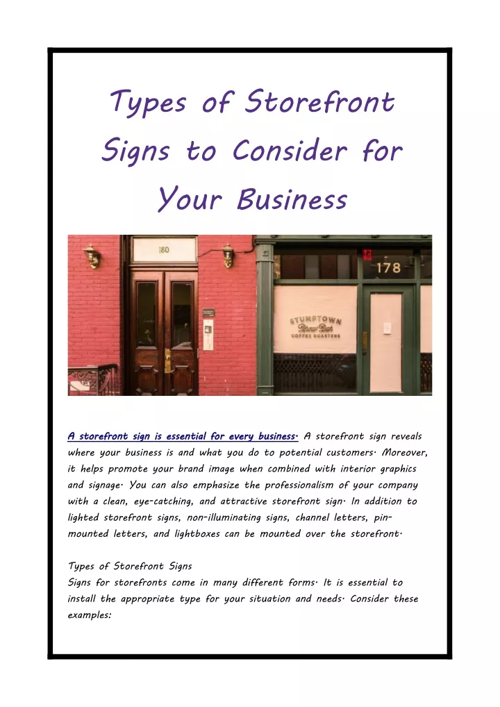 types of storefront signs to consider for your