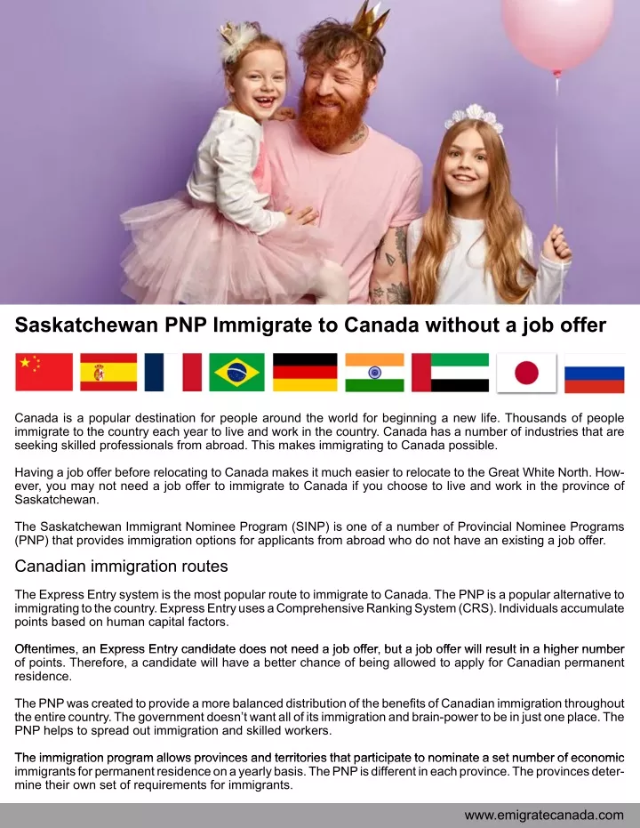 saskatchewan pnp immigrate to canada without