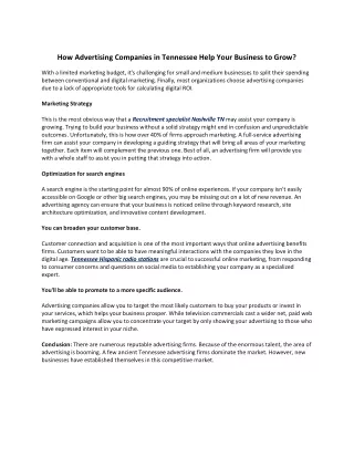 How Advertising Companies in Tennessee Help Your Business to Grow