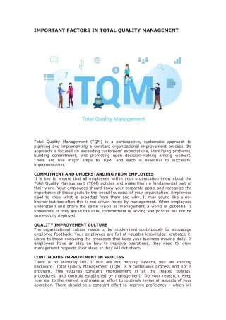 important factors in total quality management