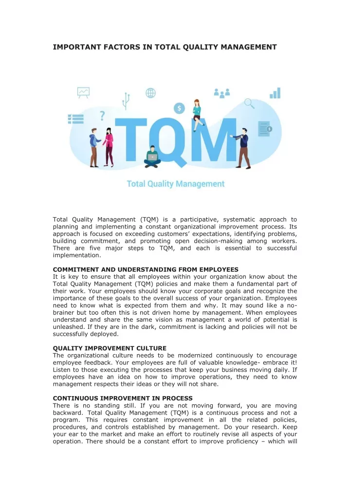 important factors in total quality management