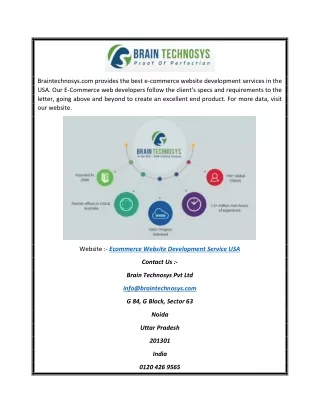 Ecommerce Website Development Service Usa | Braintechnosys.com