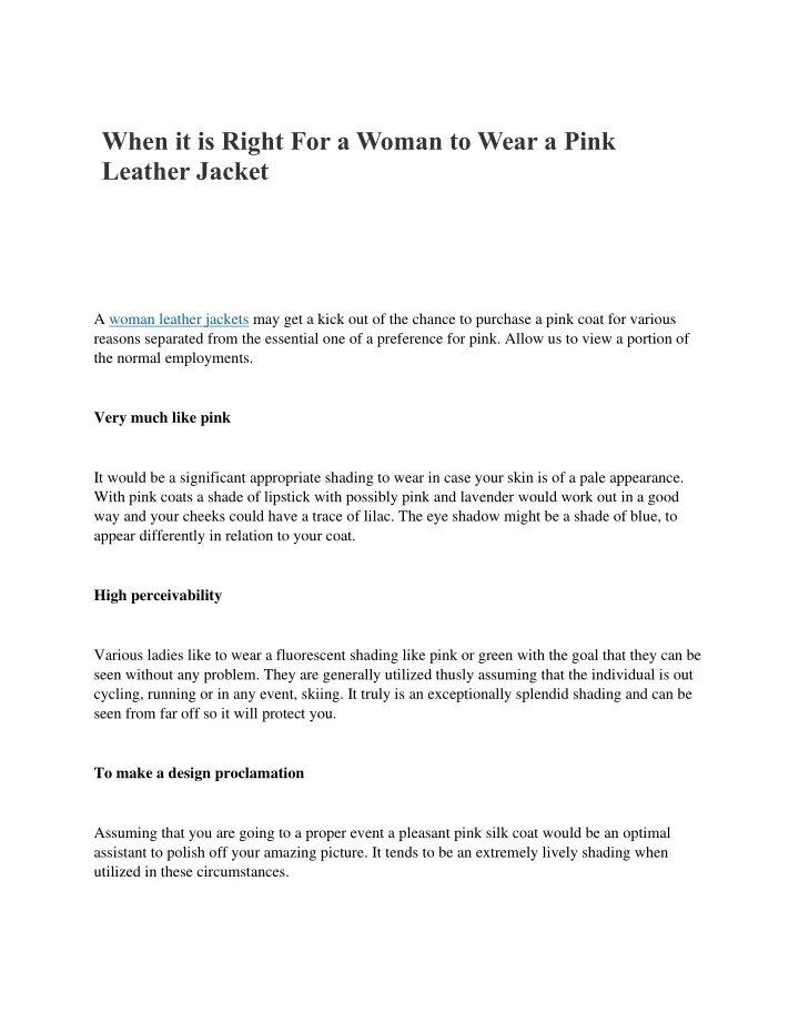 when it is right for a woman to wear a pink