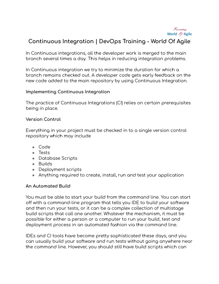 continuous integration devops training world