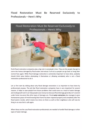 Flood Restoration Must Be Reserved Exclusively to Professionals – Here’s Why