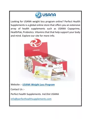 USANA Weight Loss Program  Perfecthealthsupplements.com