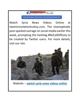 Watch Syria News Videos Online  Islamicinvitationturkey.com