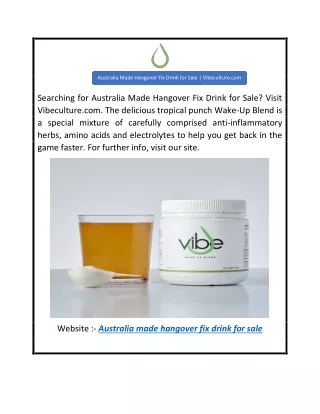 Australia Made Hangover Fix Drink for Sale  Vibeculture.com