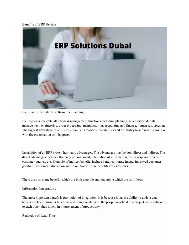 benefits of erp system
