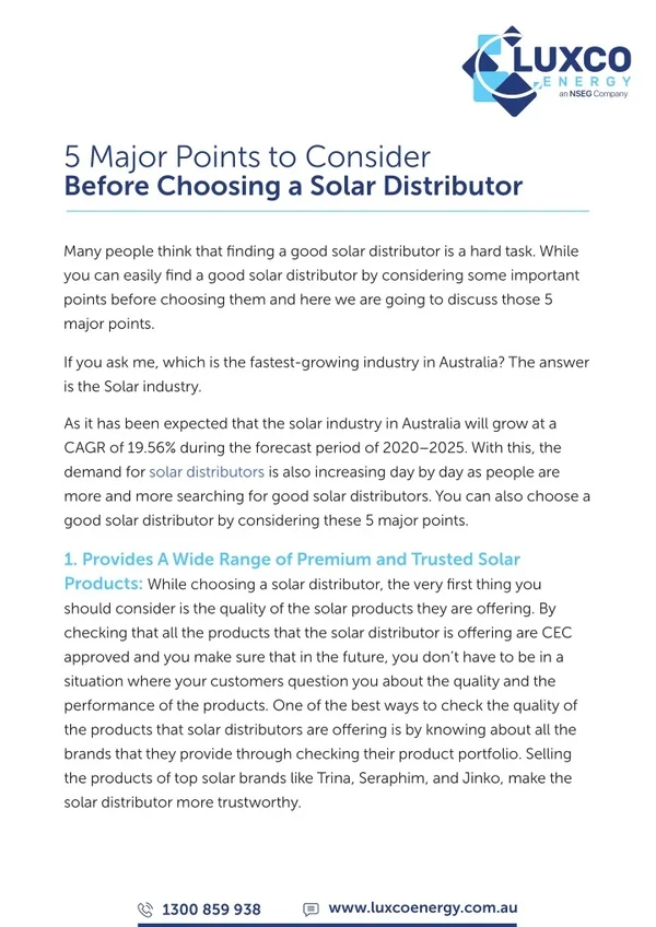 5 Major Points to Consider Before Choosing a Solar Distributor