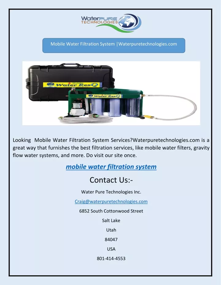 mobile water filtration system