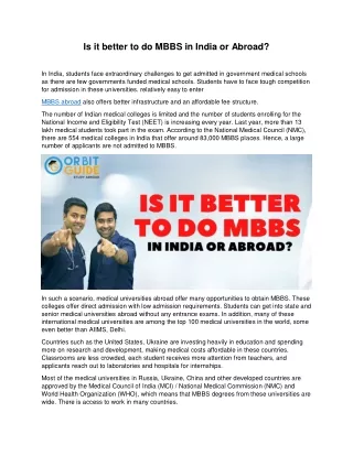 Is it better to do MBBS in India or Abroad