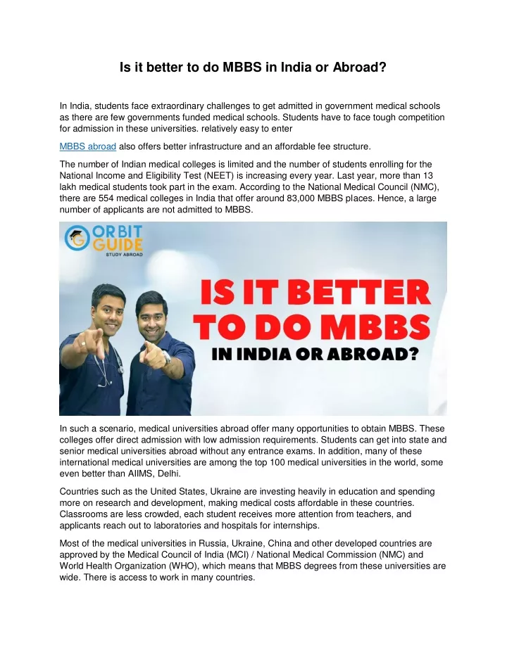 is it better to do mbbs in india or abroad