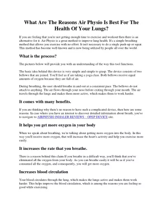 What Are The Reasons Air Physio Is Best For The Health Of Your Lungs