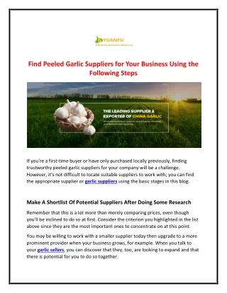 Find Peeled Garlic Suppliers for Your Business Using the Following Steps