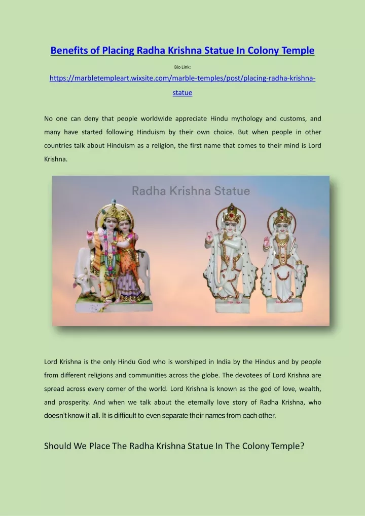 benefits of placing radha krishna statue