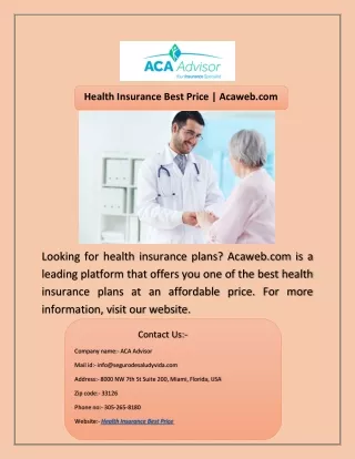 Health Insurance Best Price | Acaweb.com