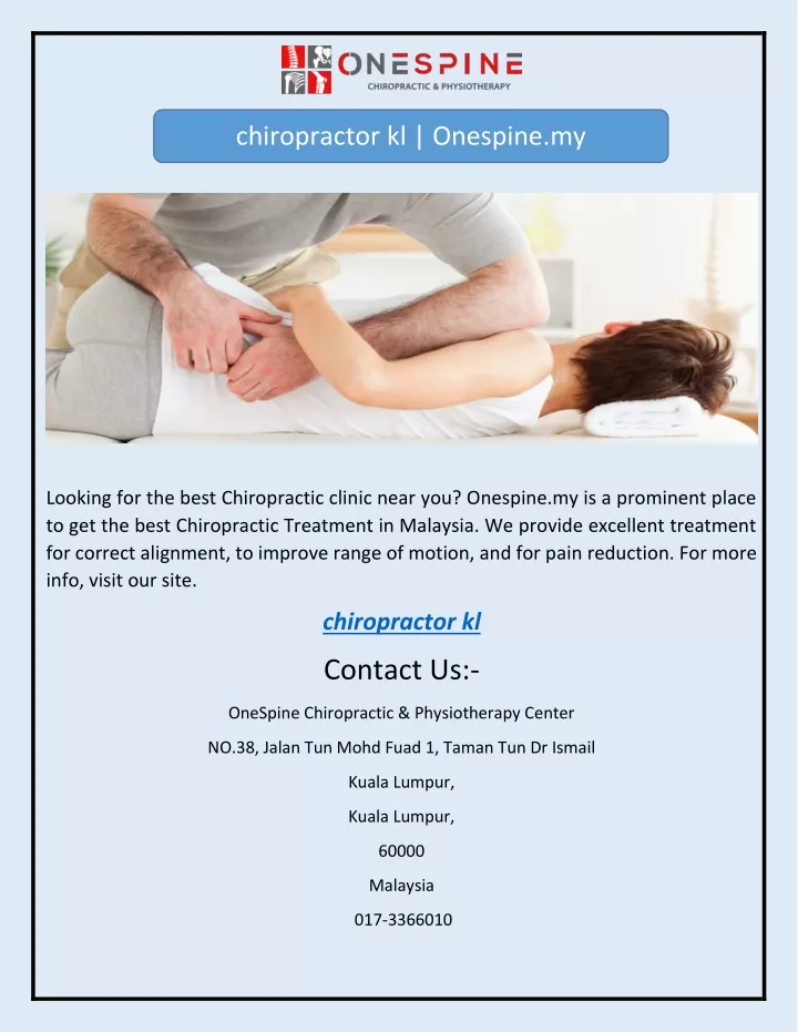 chiropractor kl onespine my