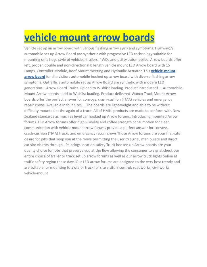 vehicle mount arrow boards