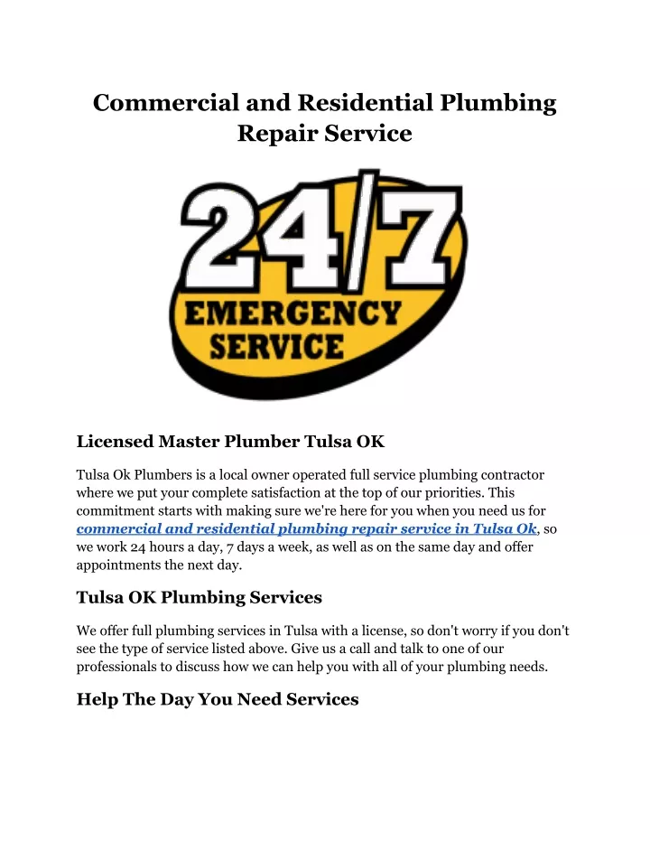 commercial and residential plumbing repair service