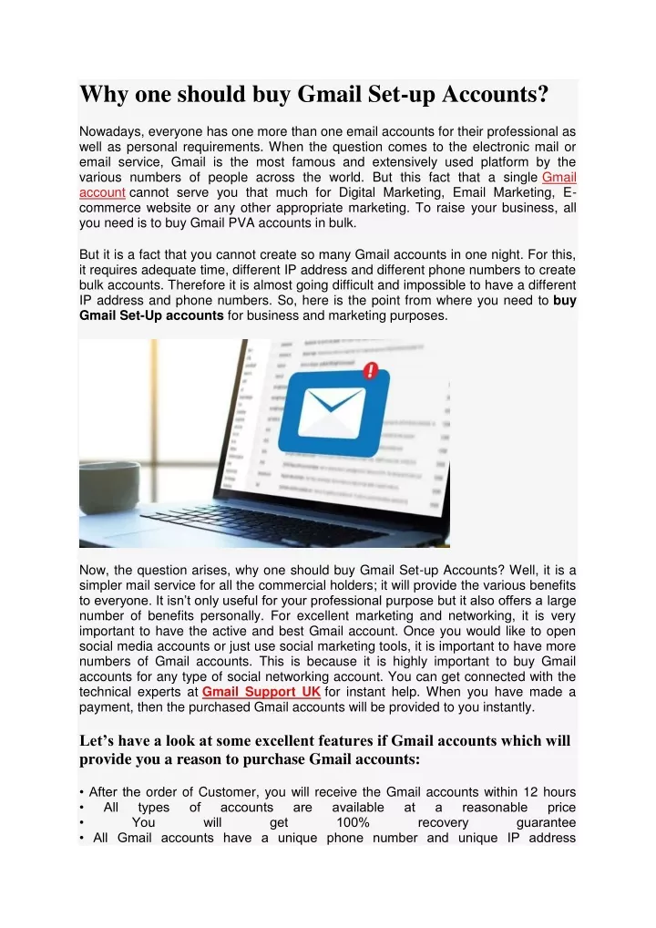 why one should buy gmail set up accounts