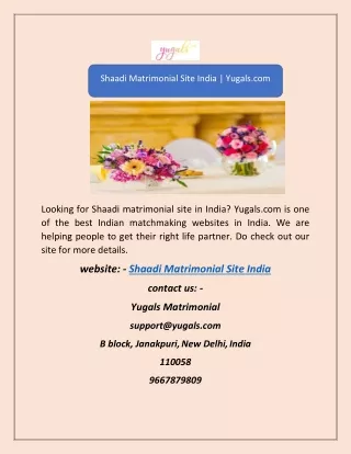 Shaadi Matrimonial Site India | Yugals.com