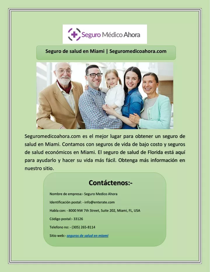 seguro de salud en miami seguromedicoahora com