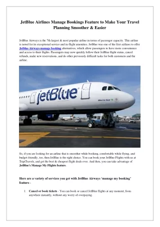 jetblue airlines manage bookings feature to make