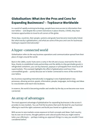 globalisation what are the pros and cons