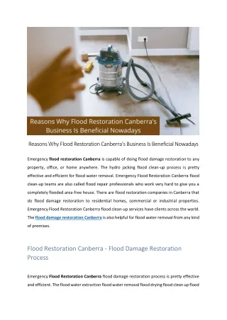 Reasons Why Flood Restoration Canberra Business Is Beneficial Nowadays