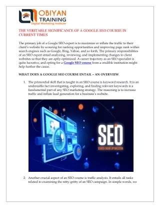 the veritable significance of a google seo course
