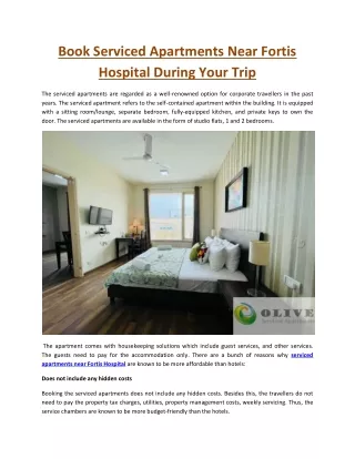 Book Serviced Apartments Near Fortis Hospital During Your Trip