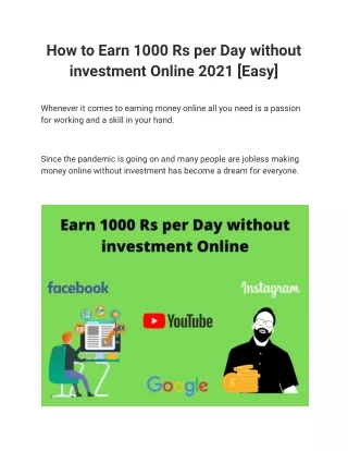 how to earn 1000 rs per day without investment